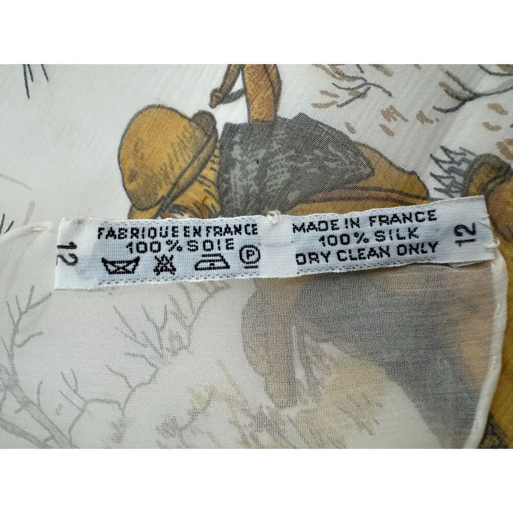 Hermes Extremely Rare 100% Silk Mirrored Image Hunt Scene Sheer Large Cape Shaw